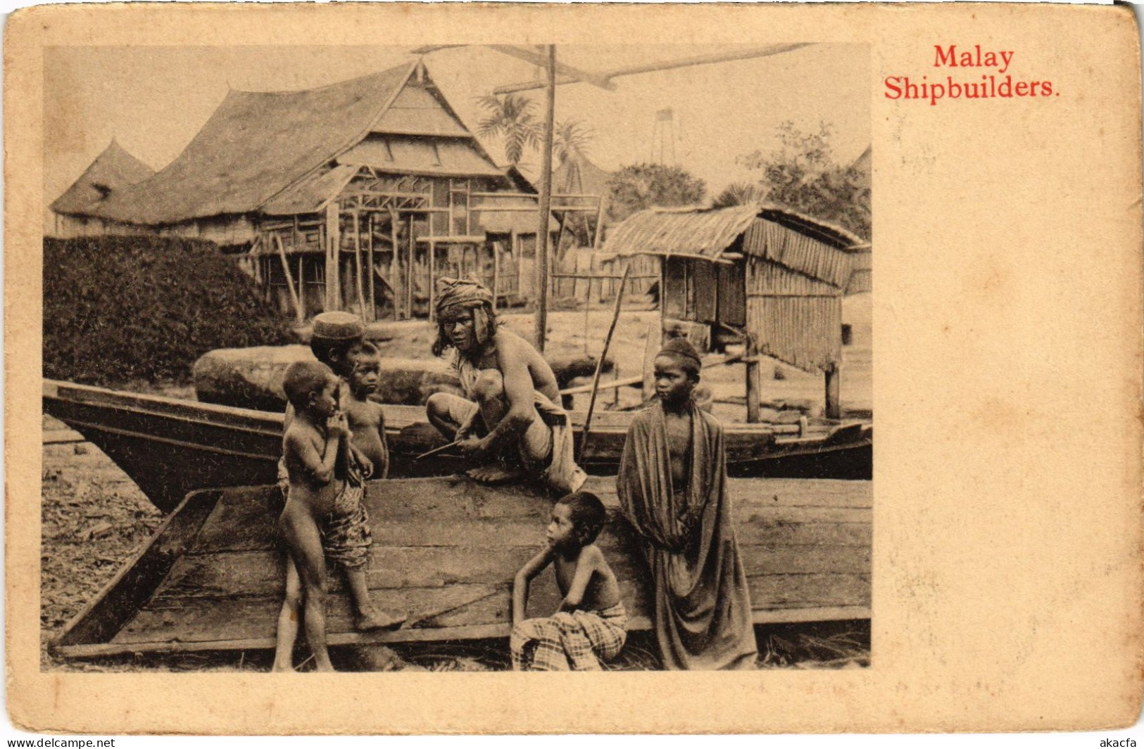 PC SINGAPORE, MALAY SHIPBUILDERS, VINTAGE POSTCARD (b1812) - Singapour