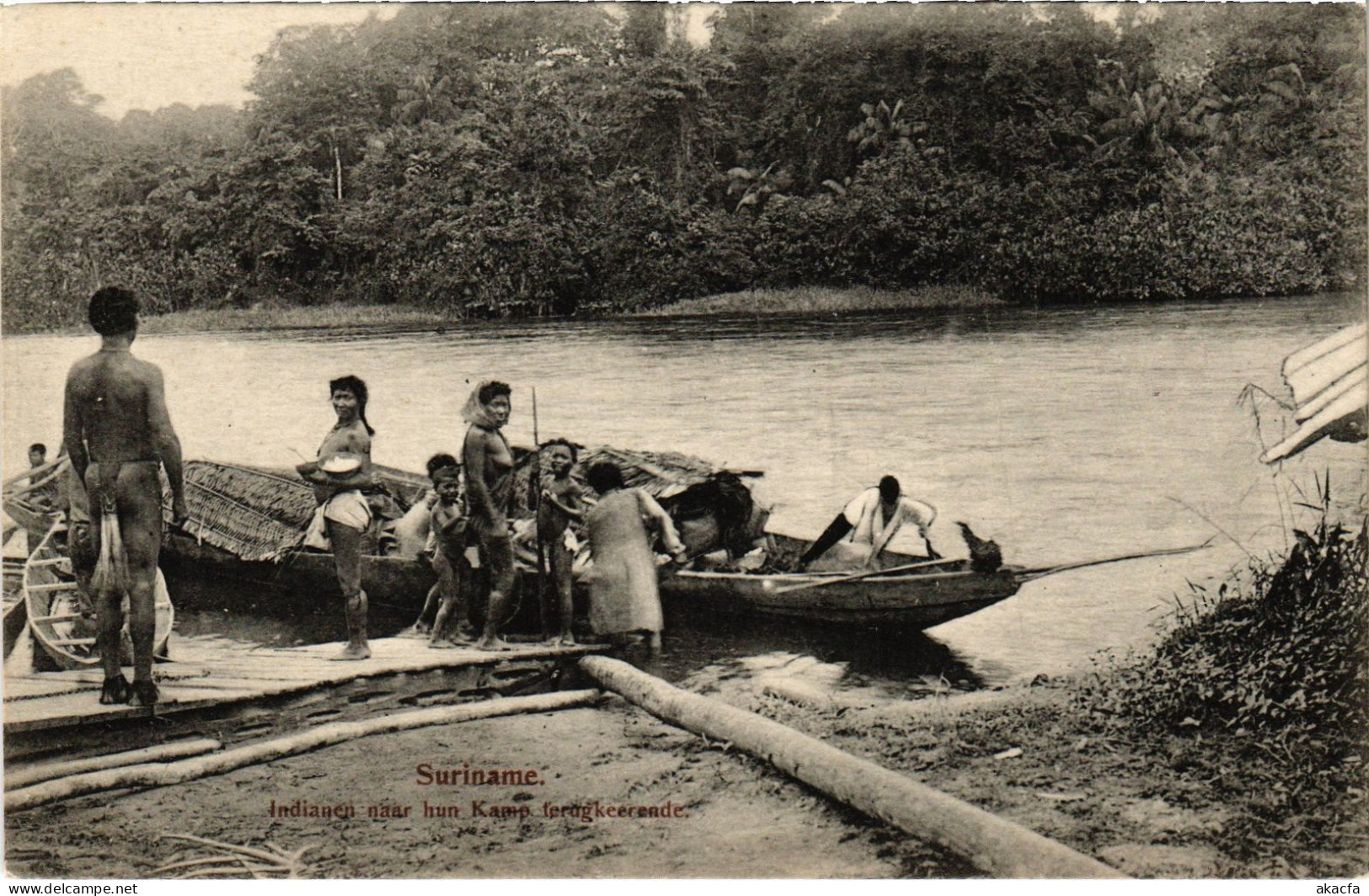 PC SURINAME INDIANEN NAAR HUN KAMP, VINTAGE POSTCARD (b370) - Surinam