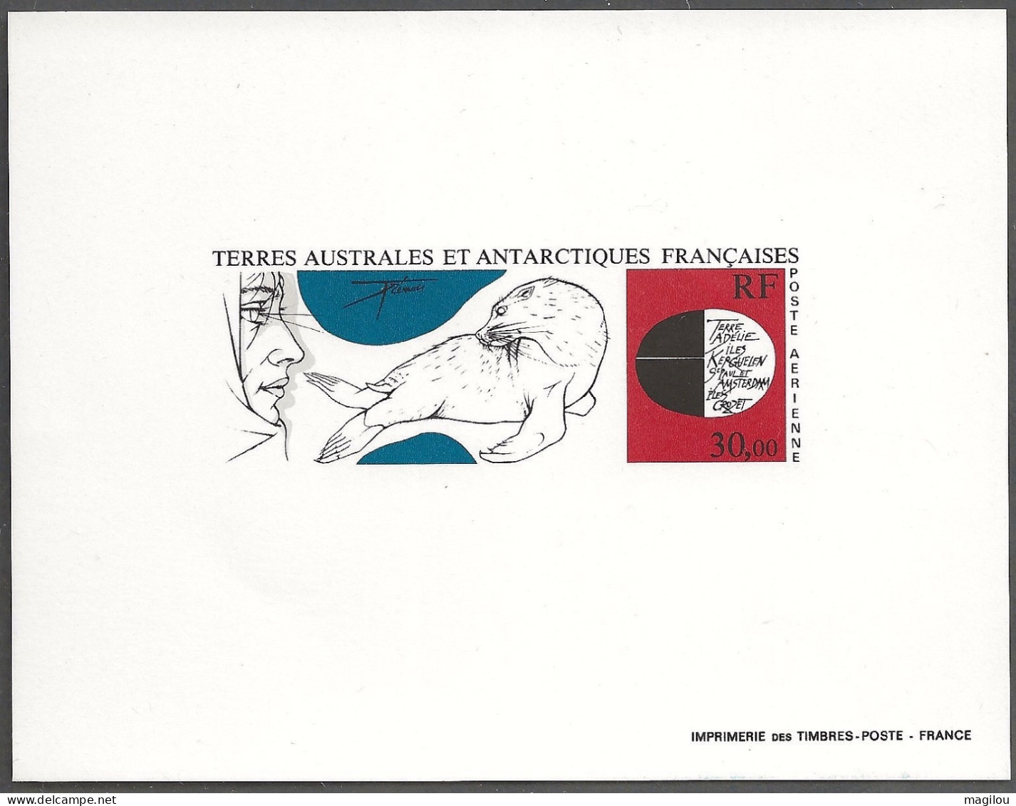 Épreuve De Luxe Taaf/fsat œuvre Pierre Yves Trémois Otarie  YVT PA 89 - Sin Dentar, Pruebas De Impresión Y Variedades