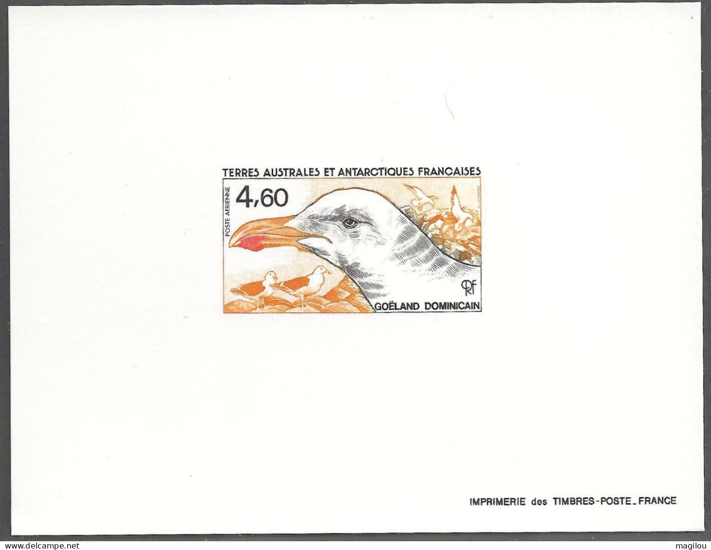 Épreuve De Luxe Taaf/fsat Oiseau Goéland Dominicain YVT PA 92 - Imperforates, Proofs & Errors