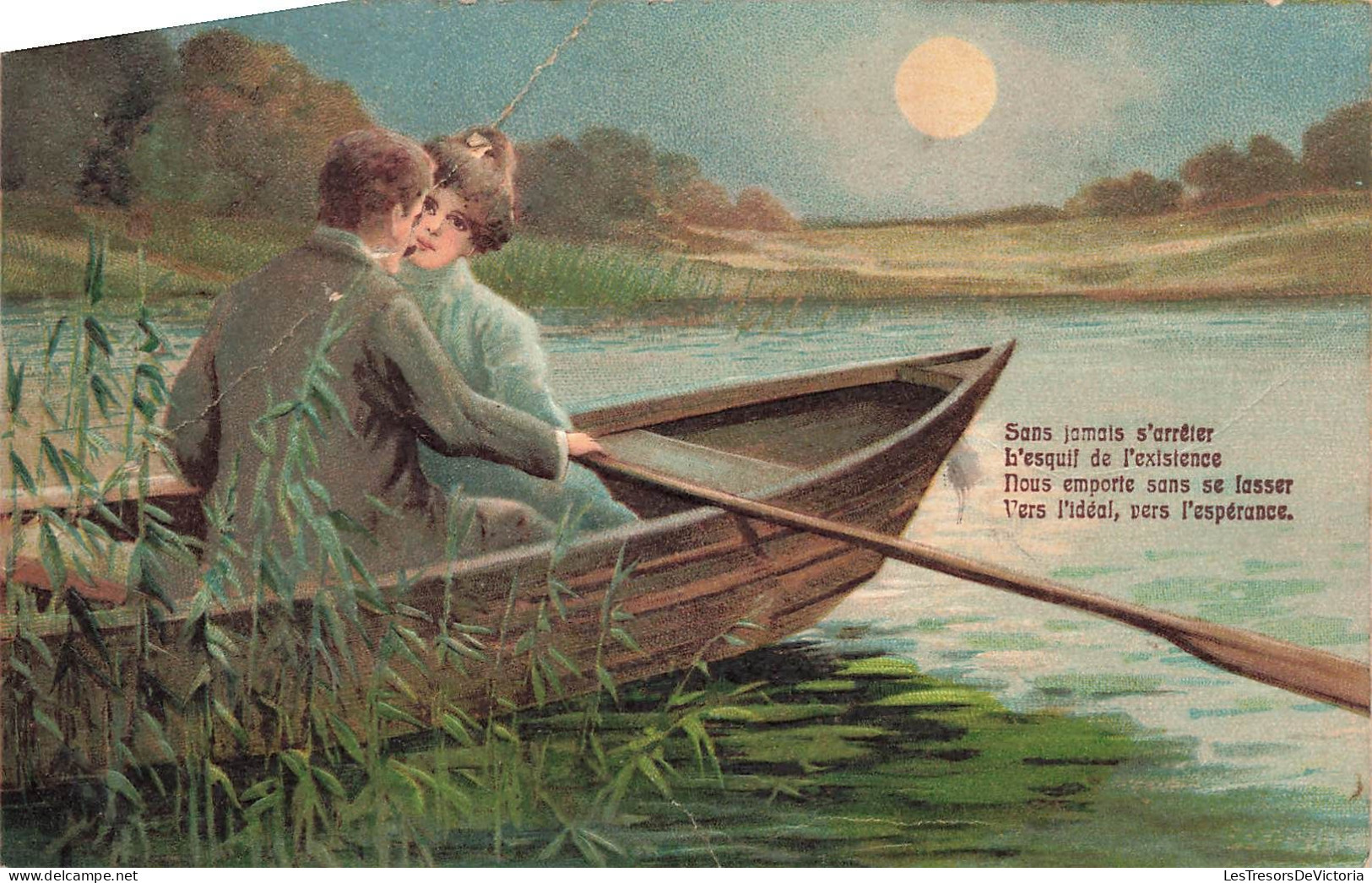 COUPLES - Sans Jamais S'arrêter - Couple Dans Une Barque - Carte Postale Ancienne - Paare