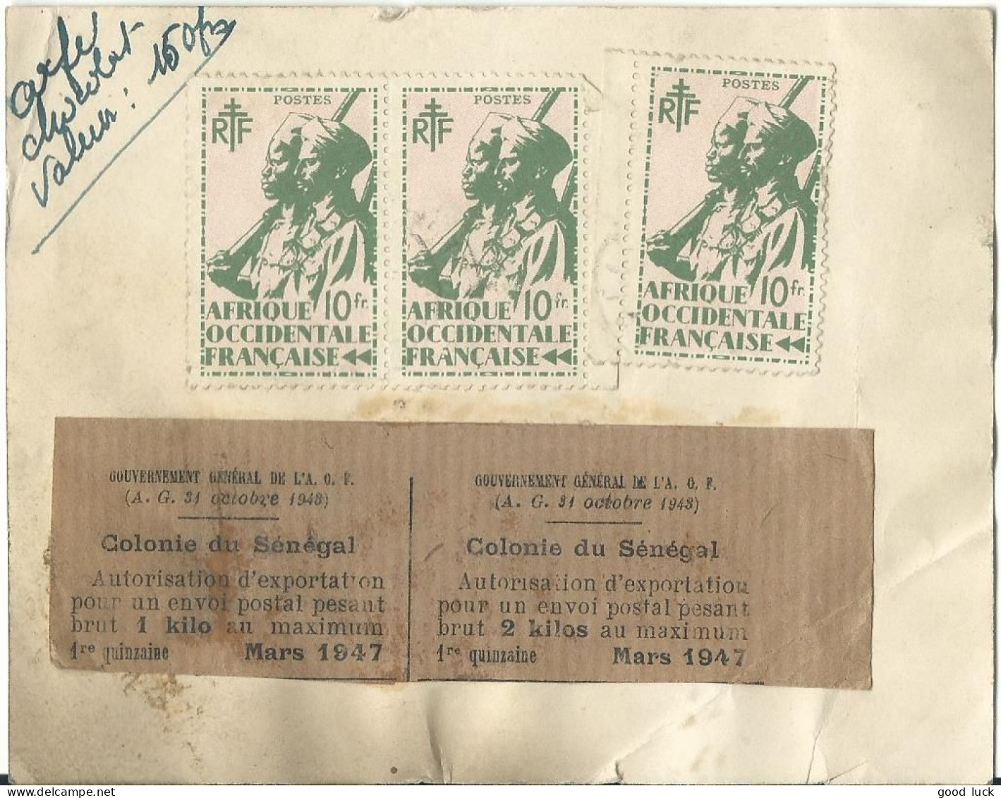 AOF SUR FRAGMENT COLIS 30F SENEGAL DE 1943  LETTRE COVER - Autres & Non Classés