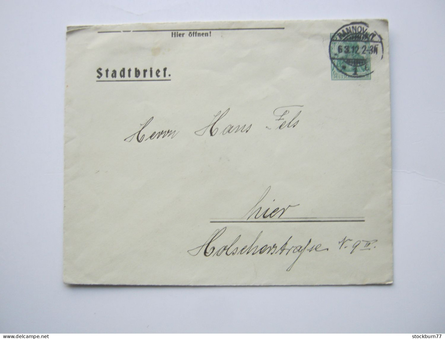 1912 , 5 Pfg. Privatganzsache "Stadtbrief" , Ortsbrief Hannover - Covers