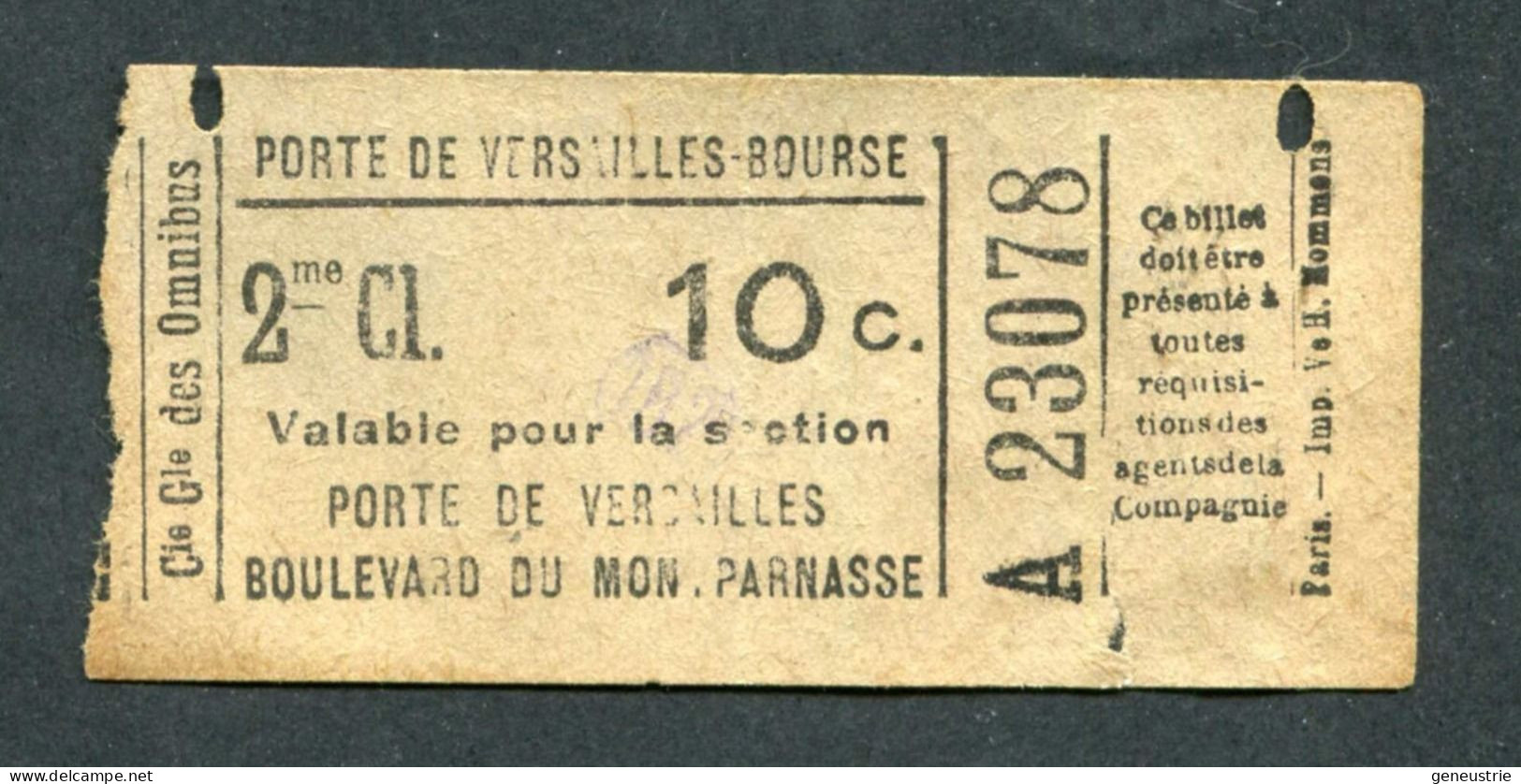 Ticket De Tramways - Compagnie Générale Des Omnibus (CGO) 2e Classe 10c - Paris" Tramway - Porte De Versailles - Europe