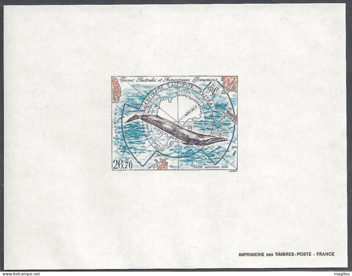 Feuillet Gommé  Taaf/fsat Rorqual Bleu  YVT PA 139 Mnh** - Imperforates, Proofs & Errors