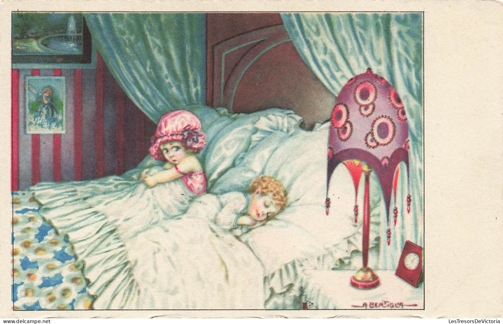 ILLUSTRATEUR - La Sœur Regardant Le Petit Frère Dormir - Colorisé - Carte Postale Ancienne - Autres & Non Classés