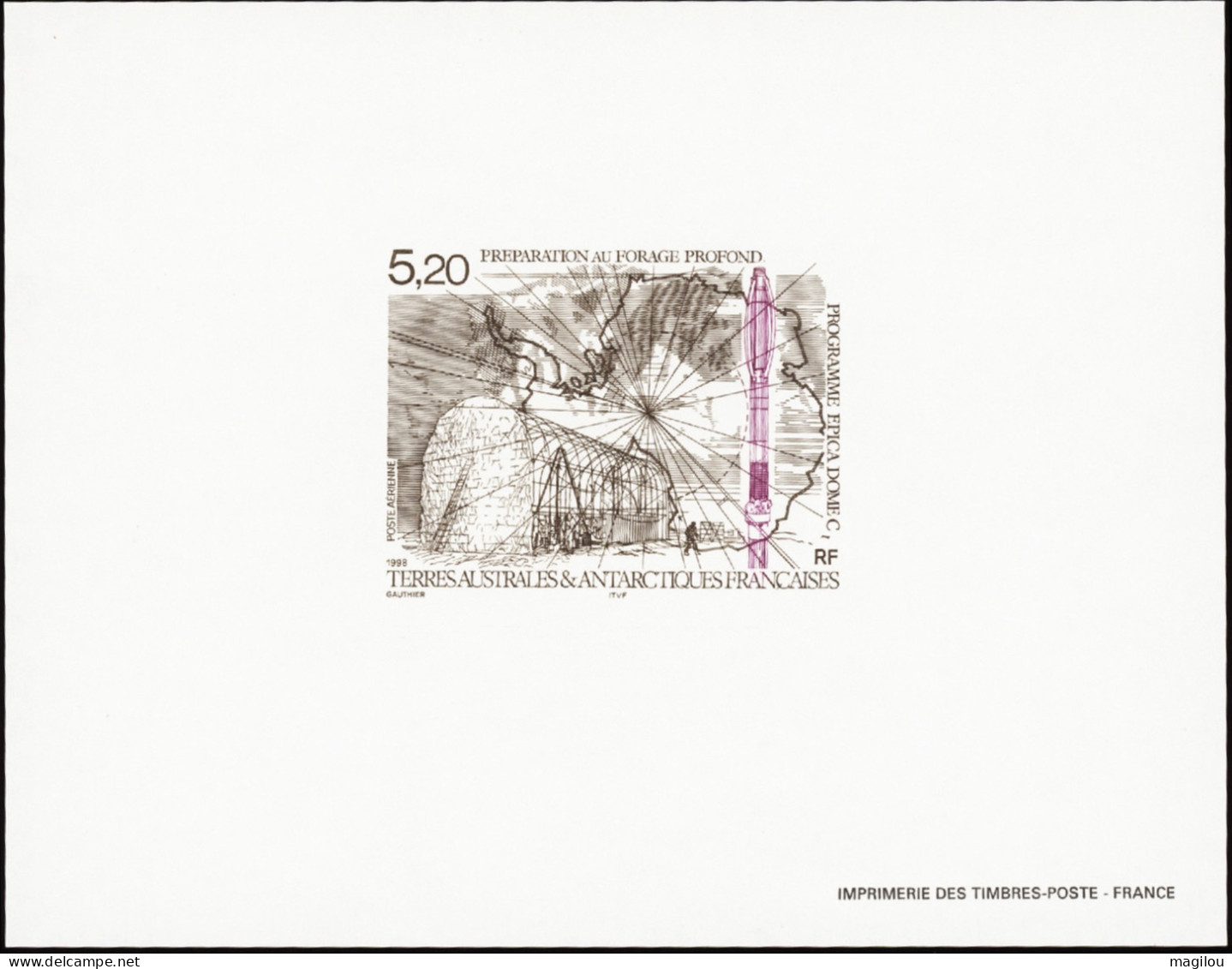 Feuillet Gommé Taaf/fsat Programme épica Forage Dôme C YVT PA 149 Mnh** - Imperforates, Proofs & Errors