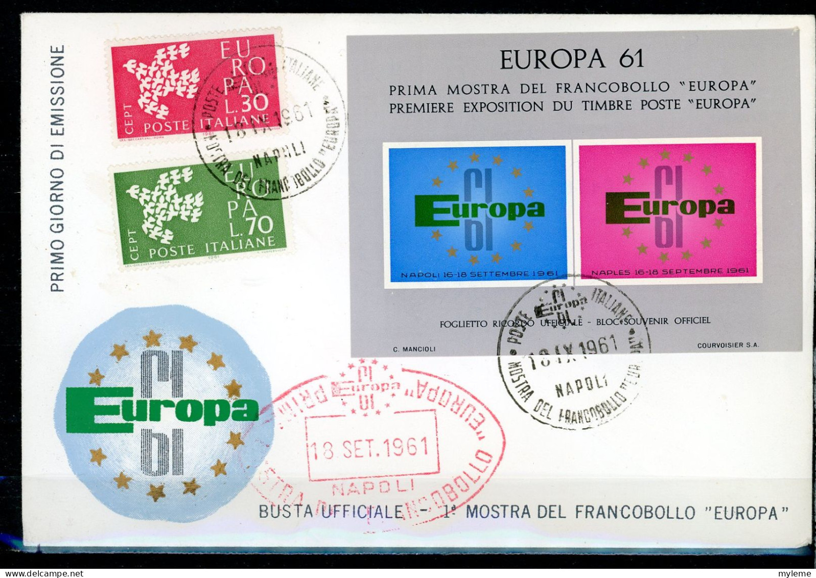 Z000 FDC 1er Jour Europa Cept Italie 1961  Dont Bloc Souvenir   A Saisir !!! - 1961