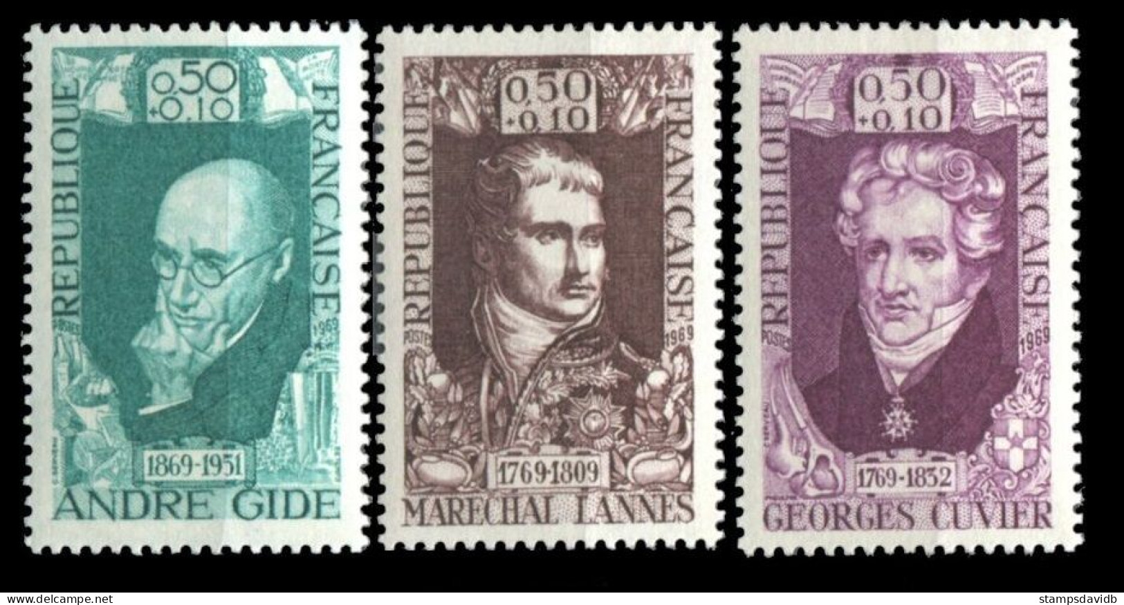 1969 France 1670-1672 Mareshal Lannes,Andre Gide,Georges Cuever - Sänger