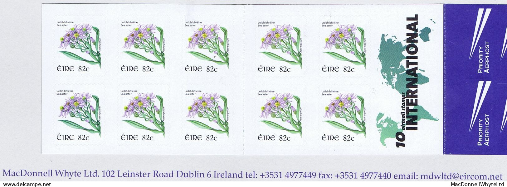 Ireland 2009 Flowers €8.20 Booklet, 10x 82c Sea Aster, Ashton-Potter Smaller Format Mint - Carnets