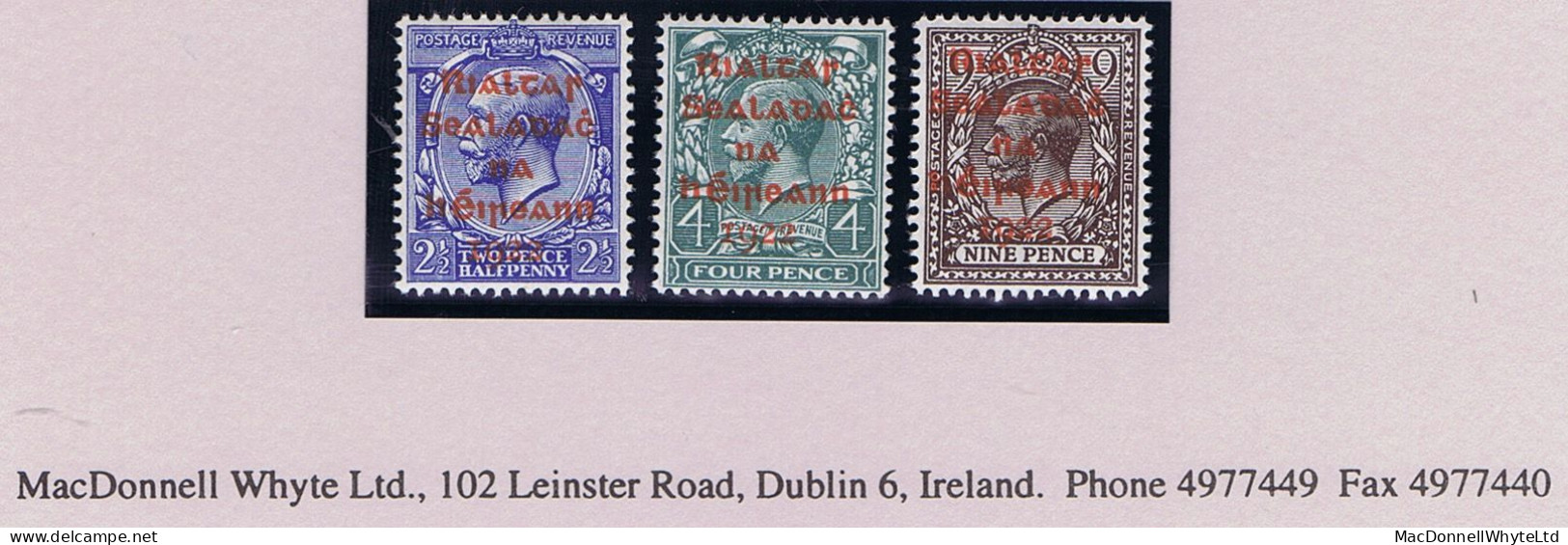 Ireland 1922 (Apr) Dollard 5-line Ovpt In Red, Set Of 3, 2½d, 4d, 9d Fresh Mint Unmounted - Neufs