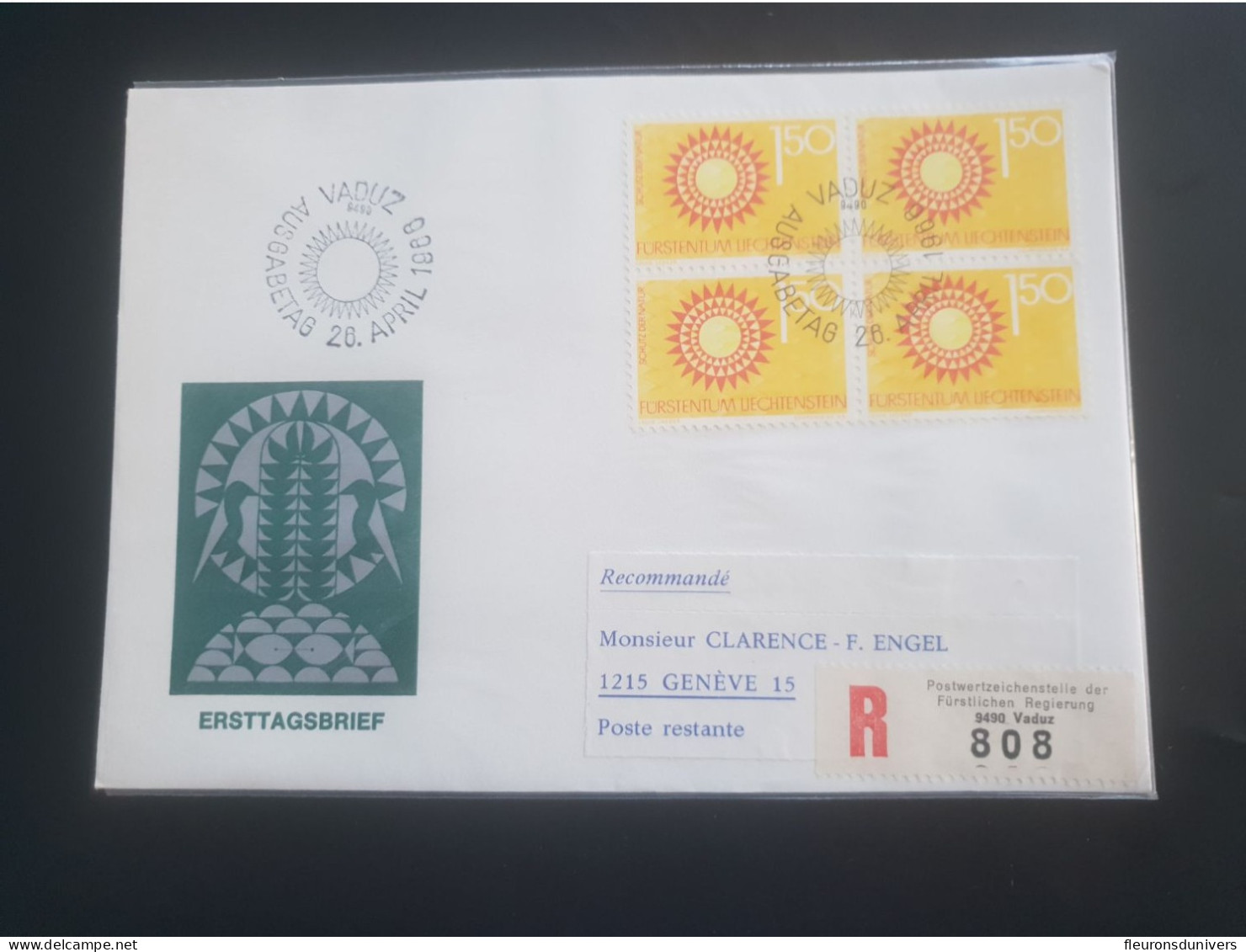 LIECHTENSTEIN 1966 N°411 En Bloc/4 Yvert 2019 Oblitération 1er Jour - Storia Postale