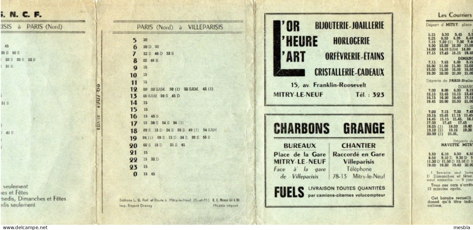Horaires S.N.C.F - VILLEPARISIS - MITRY - PARIS - Les Courriers De L' Ille De France  Départ Mitry - 1967 - 1968 - Europa