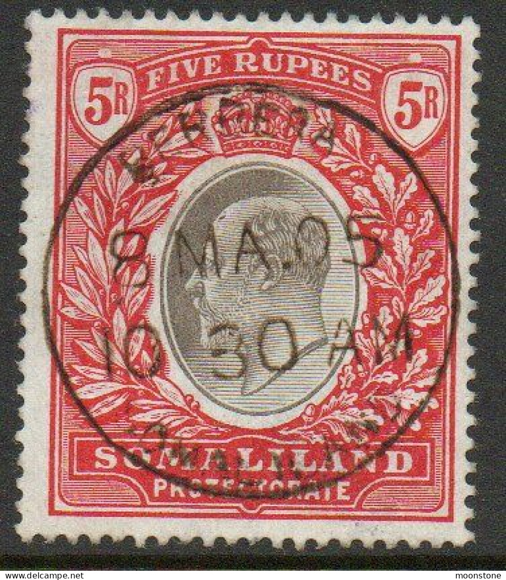 Somaliland Protectorate 1904 KEVII 5 Rupees Value, Wmk. Crown CC, Used, SG 44 (BA2) - Somaliland (Protectorate ...-1959)
