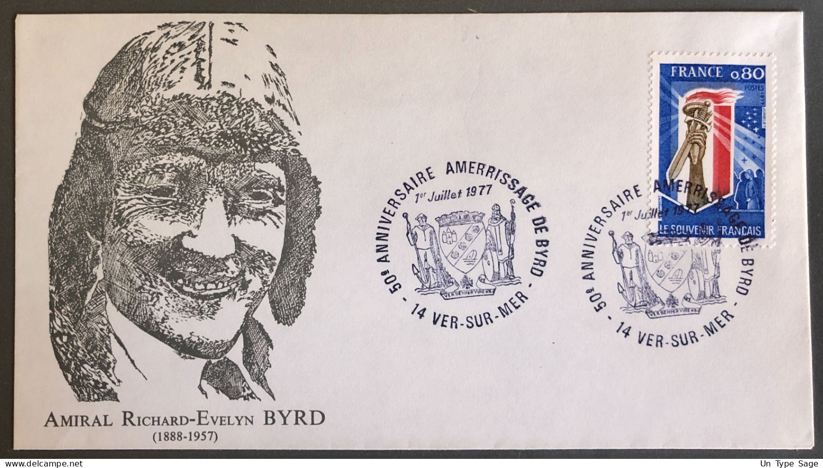 France, Commémoratif : Amerrissage De Byrd - 1.7.1977 - (W1071) - 1960-.... Cartas & Documentos
