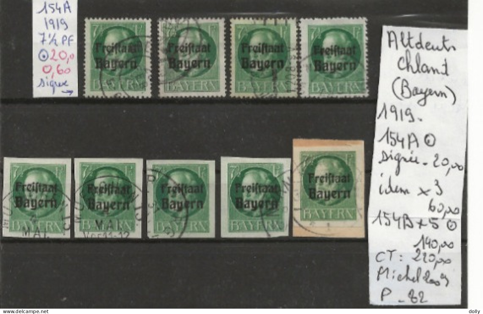 TIMBRE D ALLEMAGNE ALTDEUTSCHLAND BAYERN1919 Nr 154 A SIGNEE.154 X3.154 B X5  COTE 220,00  € - Postfris