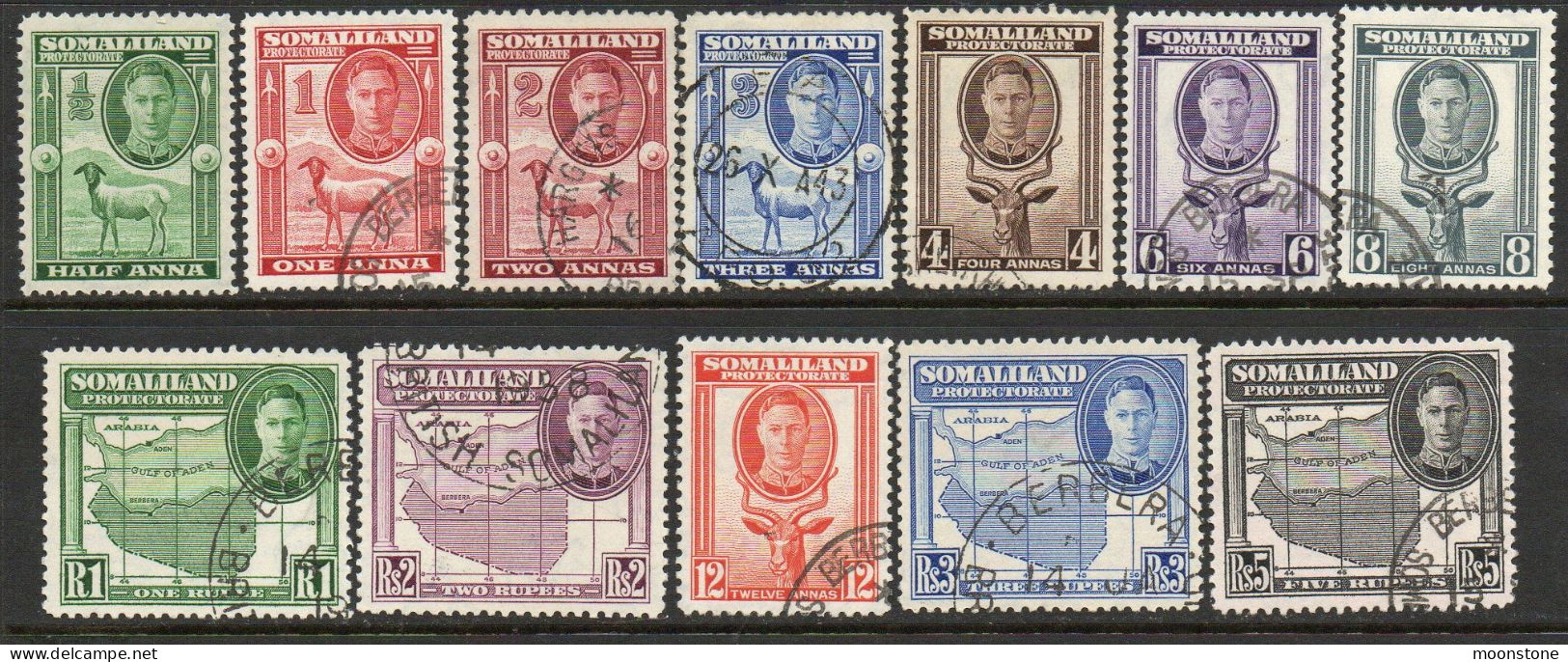 Somaliland Protectorate 1942 GVI Forward Facing Definitives Set Of 12, Used, SG 105/116 (BA2) - Somaliland (Protectorate ...-1959)