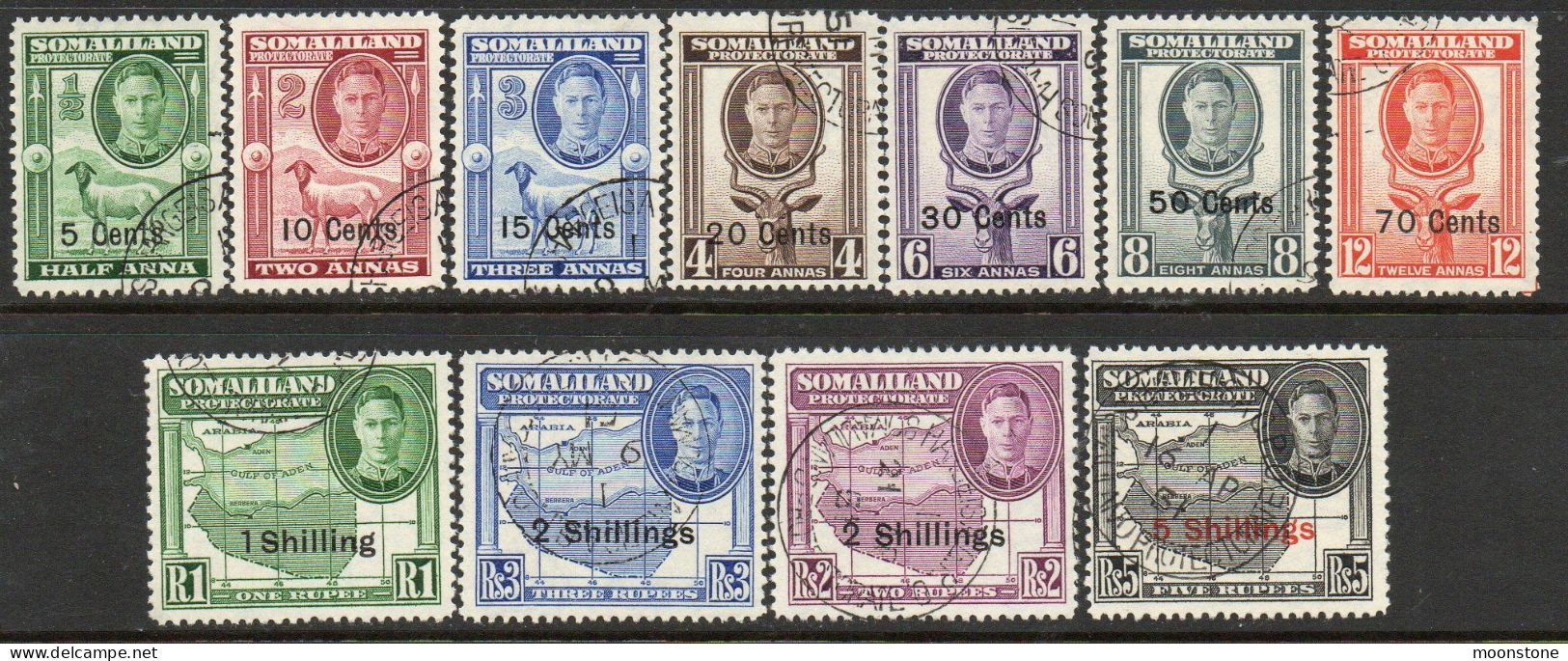 Somaliland Protectorate 1951 New Currency Surcharges Set Of 11, Used, SG 125/35 (BA2) - Somaliland (Protectoraat ...-1959)