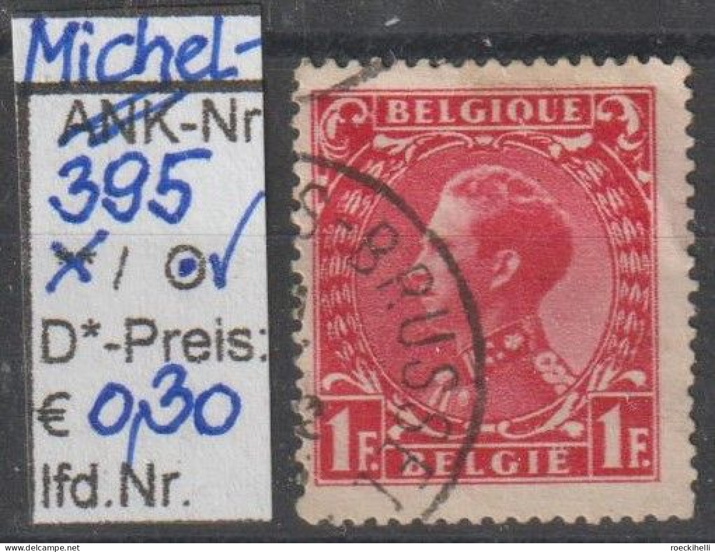 1934 - BELGIEN - FM/DM "König Leopold III." 1 Fr Karmin - O Gestempelt - S.Scan (395o Be) - 1934-1935 Léopold III