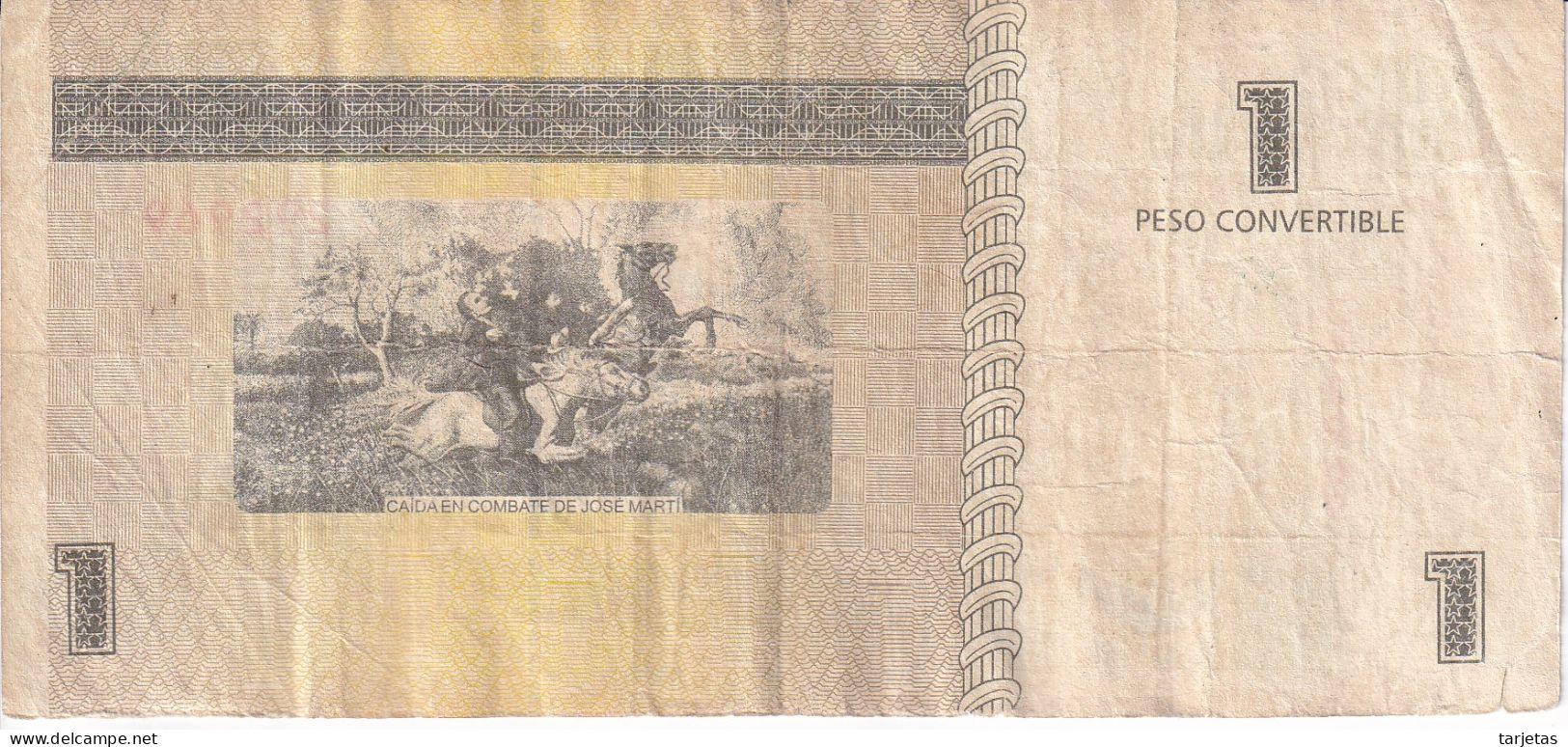 BILLETE DE CUBA DE 1 PESO CONVERTIBLE DEL AÑO 2013 (BANKNOTE) - Cuba