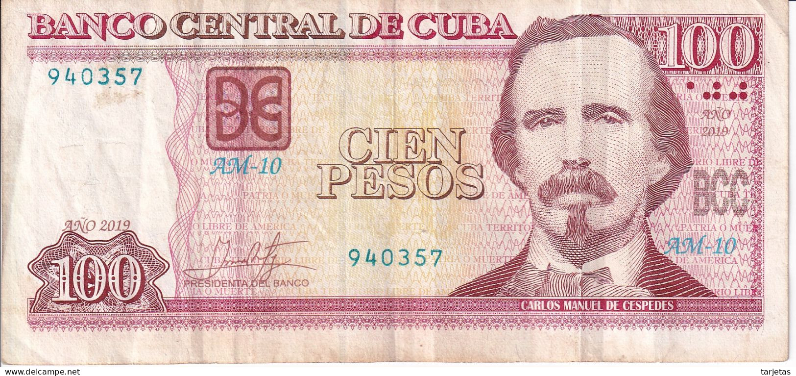 BILLETE DE CUBA DE 100 PESOS DEL AÑO 2019 DE CARLOS MANUEL DE CESPEDES  (BANKNOTE) - Cuba