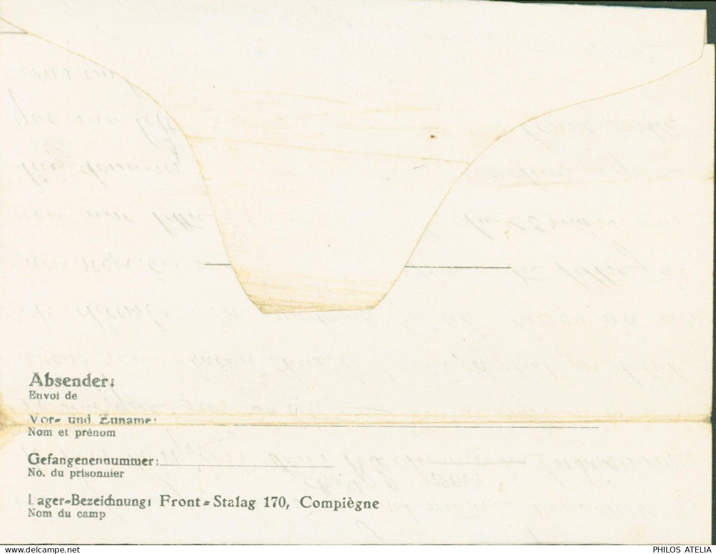 Guerre 40 Formulaire Front Stalag 170 Compiègne (Paris) Sans Date Utilisé Sous Enveloppe Ou Remis En Main Propre ? - WW II
