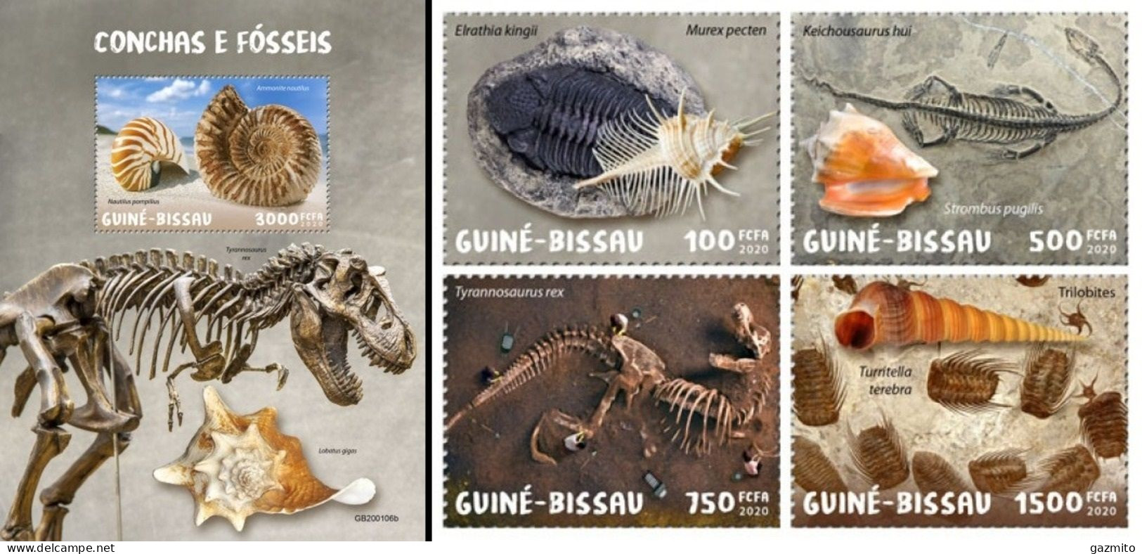 Guinea Bissau 2020, Shells And Fossils, 4val +BF - Fossils