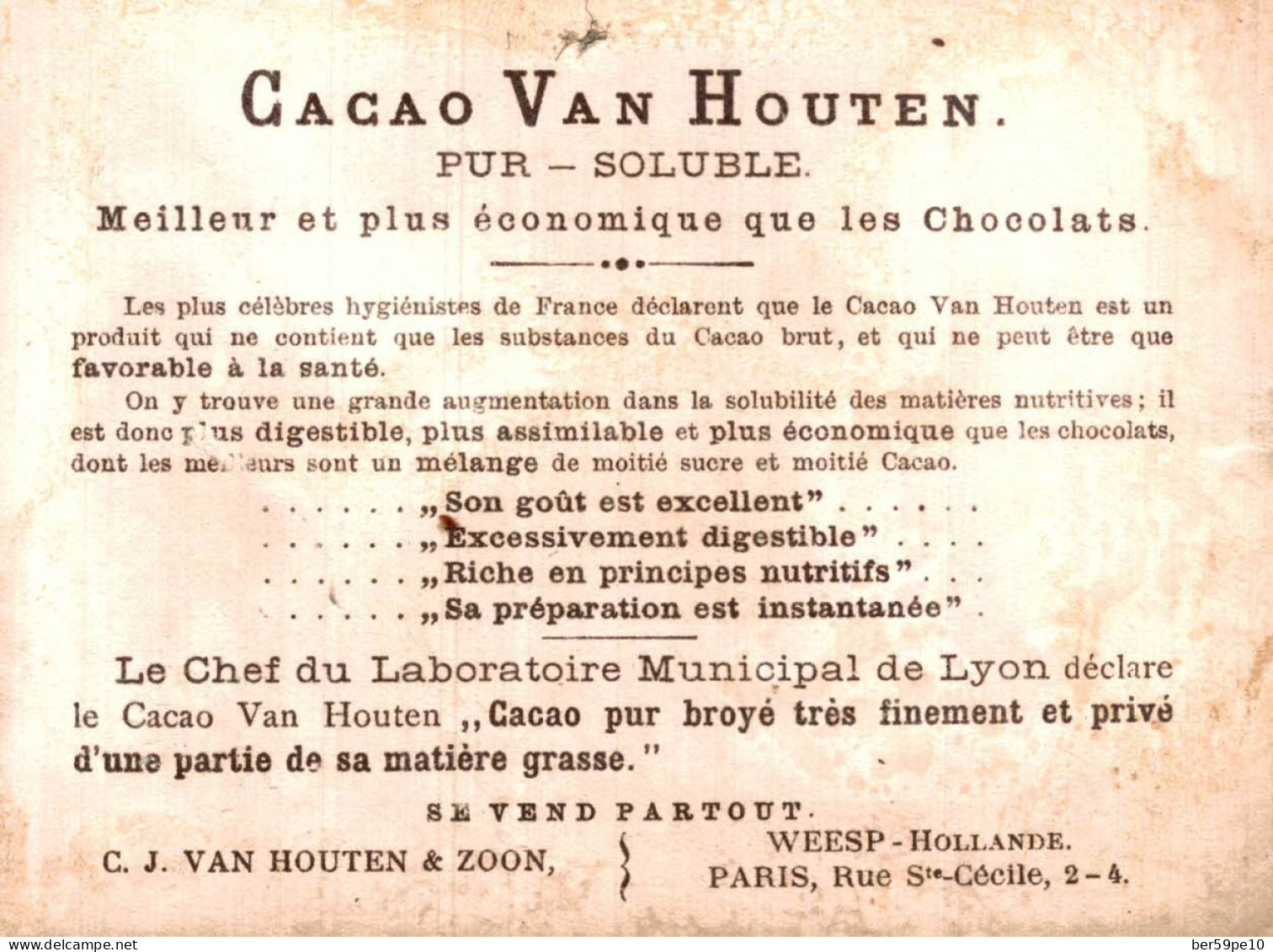 CHROMO CACAO VAN HOUTEN WEESP HOLLANDE / LA DINETTE EN MONTAGNE - Van Houten