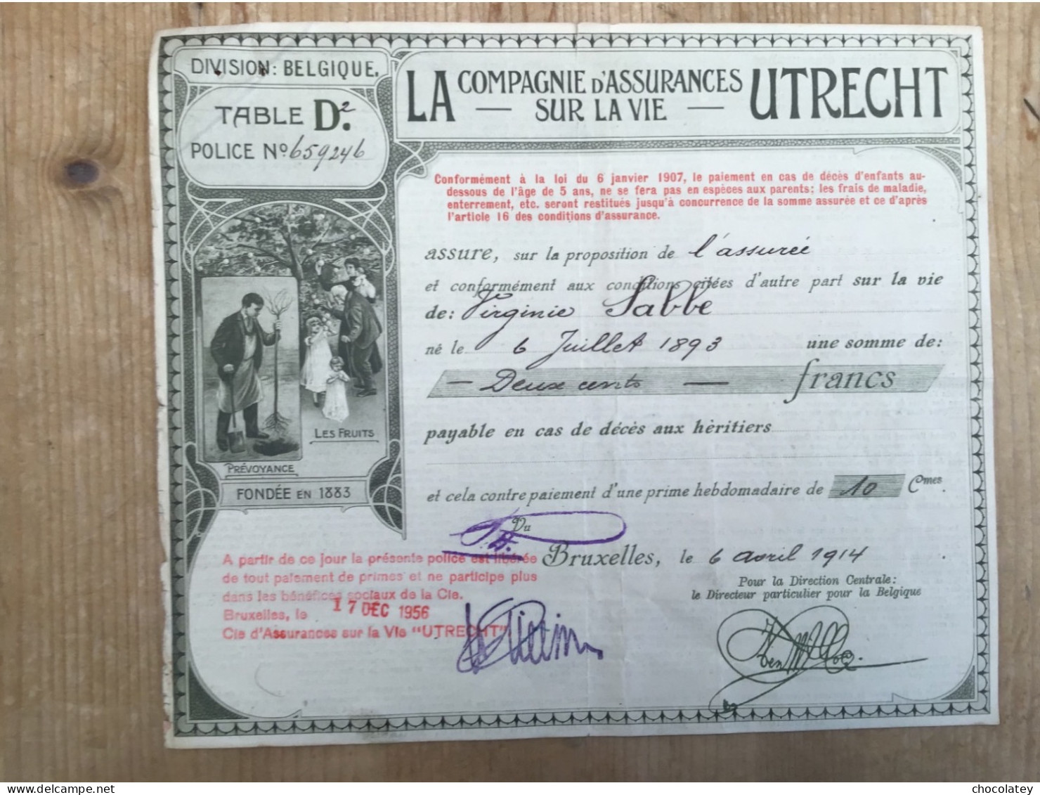 Police D,assurance 1914 Utrecht - Bank & Insurance