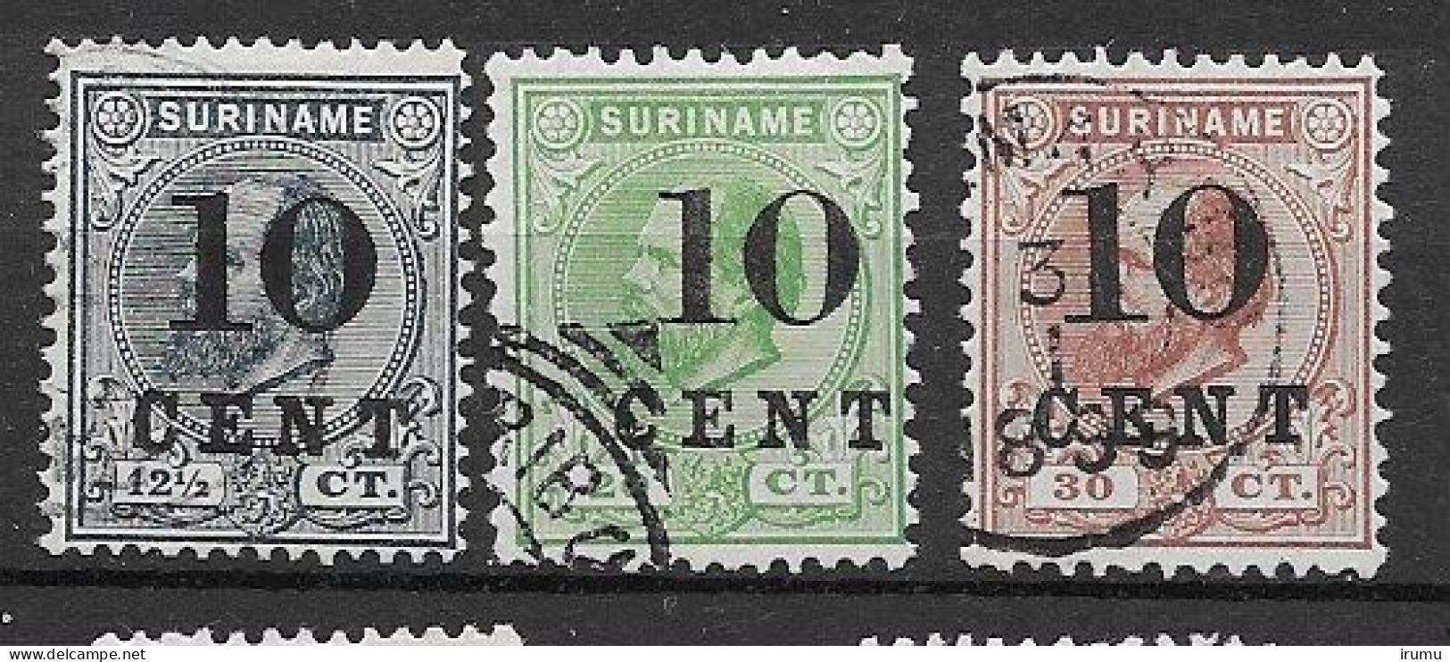 Suriname 1898, NVPH 29, 31, 33 Type 1 Gebruikt Kw 12 EUR (SN 1279) - Suriname ... - 1975