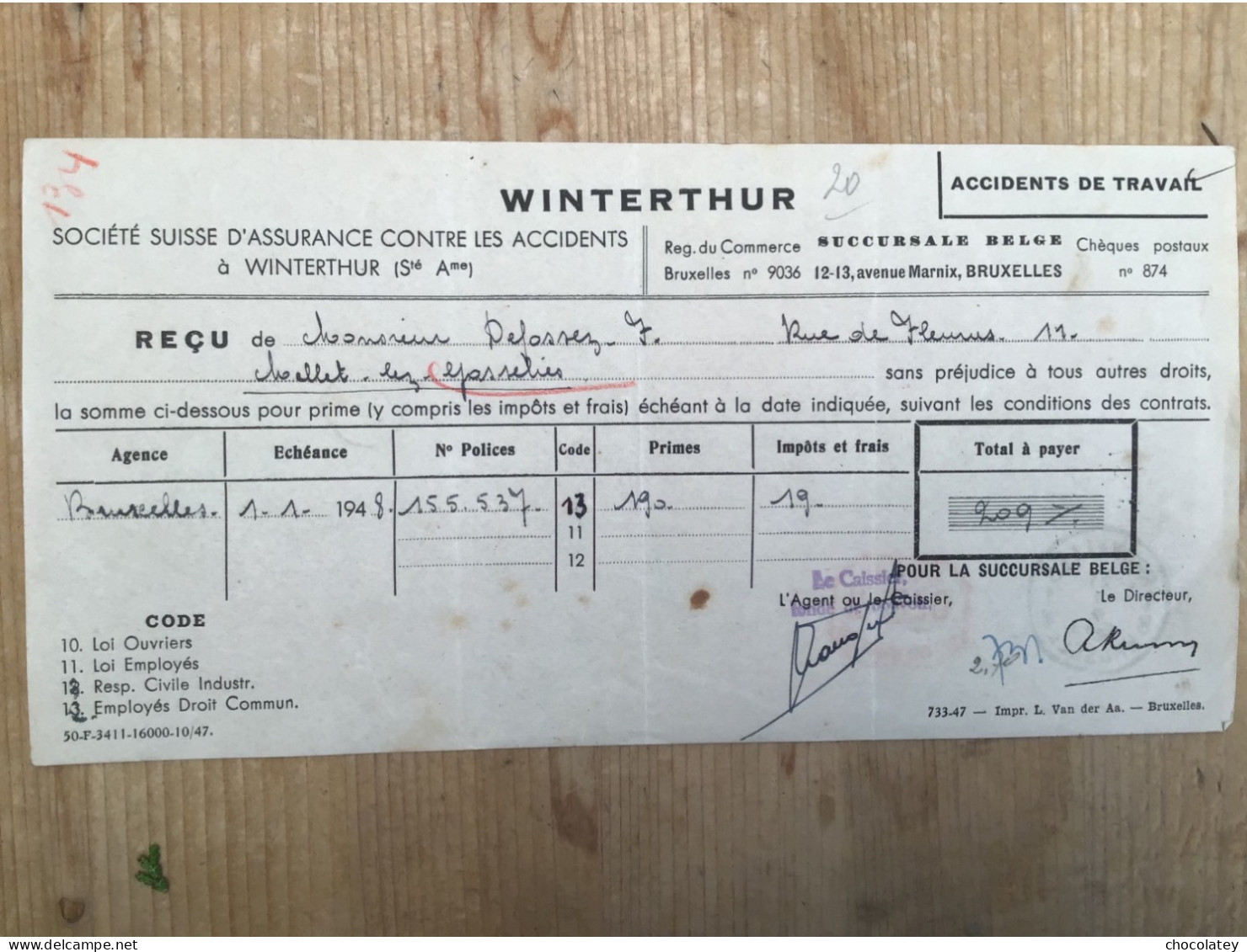 Winterthur Suisse D,assurance 1948 - Banco & Caja De Ahorros