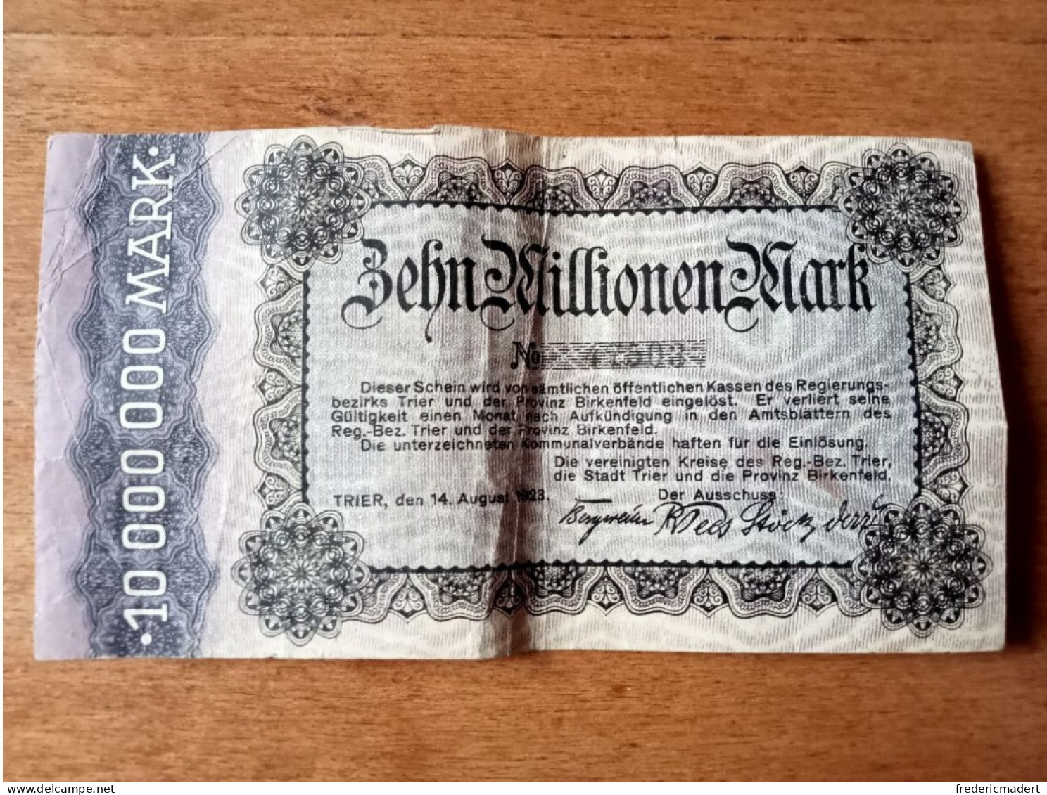 Billet De Zehn Millionen De Mark De 1923 - Sammlungen