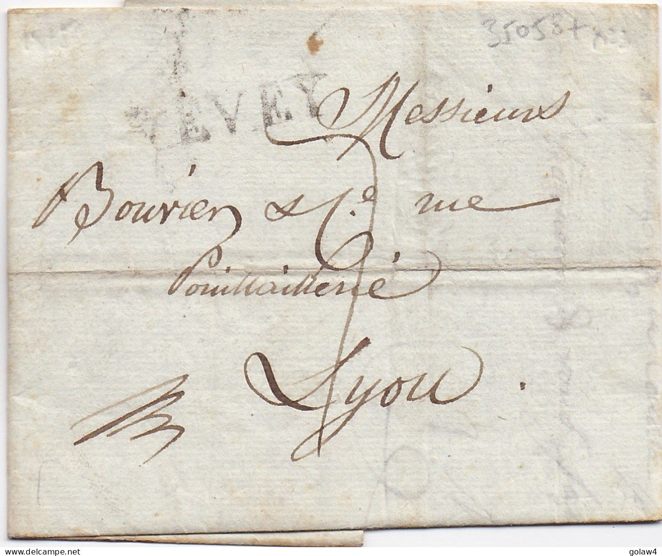 35058# LETTRE Datée De BULLE Obl YVERDON Datée Du 10 Octobre 1815 Pour LYON RHONE ARRIVEE AU DOS VORPHILA - ...-1845 Prephilately