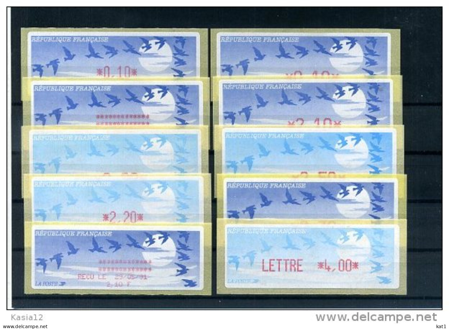 A29284)Frankreich ATM 11**, 10 Marken - 1990 « Oiseaux De Jubert »