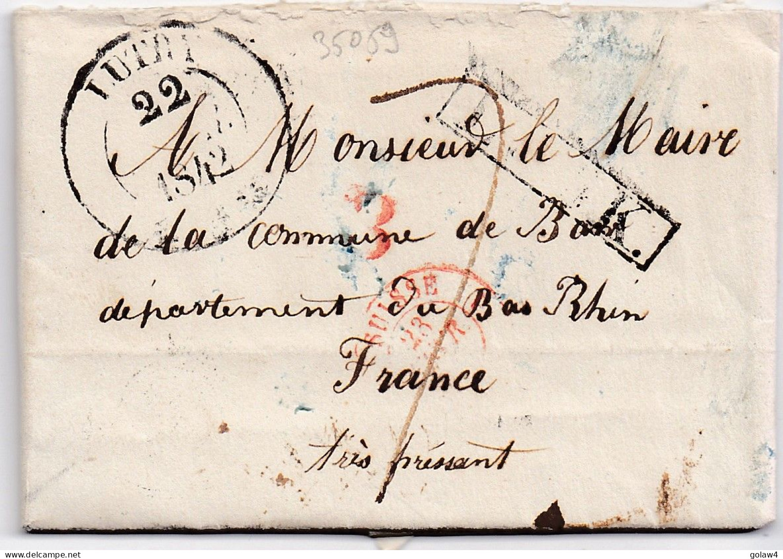 35059# LETTRE Obl LUTRY 22 Février 1842 Pour BARR BAS RHIN ALSACE MARQUES D'ECHANGE Via BESANCON DOUBS STRASBOURG - ...-1845 Prephilately