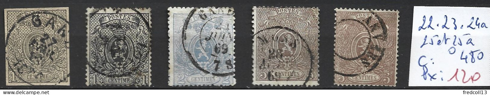 BELGIQUE 22-23-24a-25 & 25a Oblitérés Côte 480 € - 1866-1867 Petit Lion