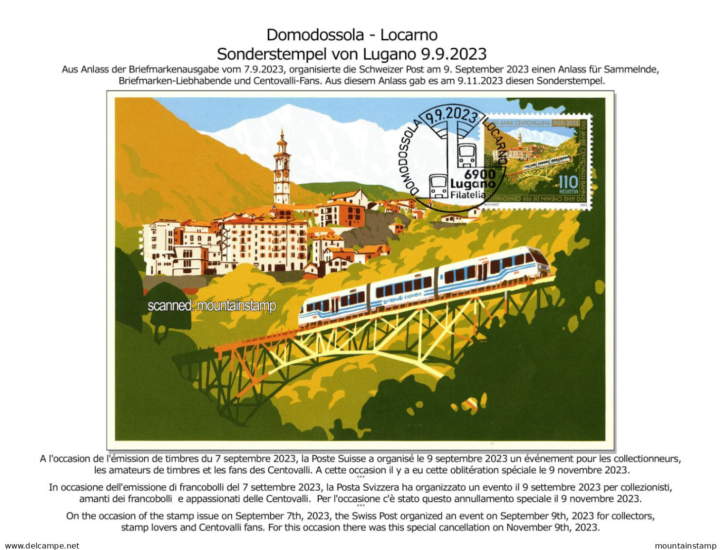 Switzerland 2023 (Box 2) Maximumcard 100 Years Centovalli Eisenbahn Railway Train Chemin De Fer Mountains Montagne - Briefe U. Dokumente