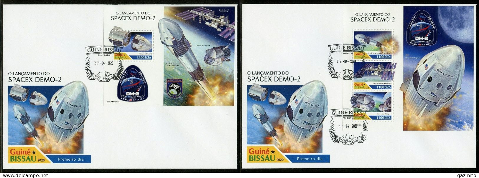 Guinea Bissau 2020, Space, SpaceX Demo 2, 4val In BF+BF In 2FDC - Afrika