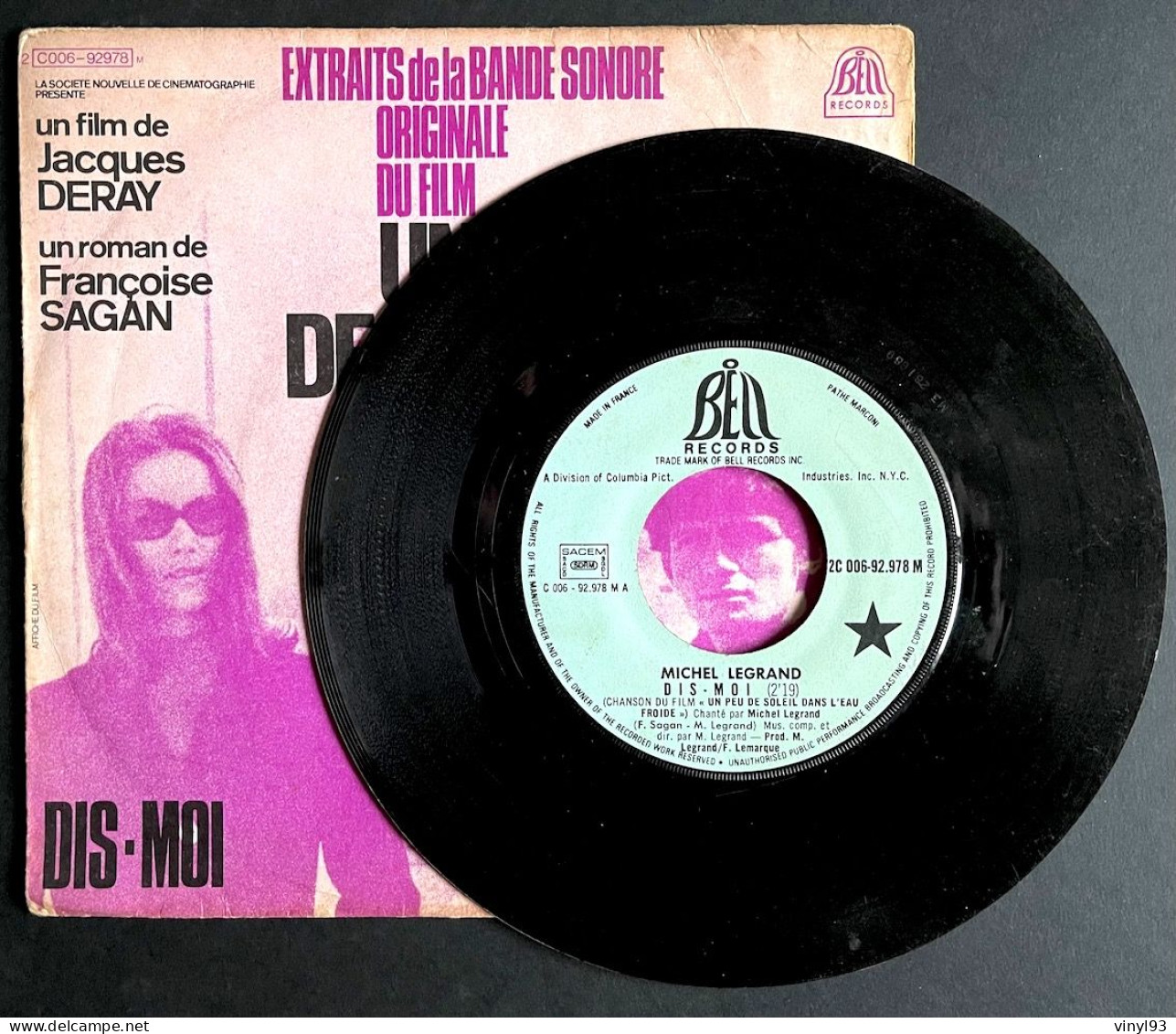 1971 - SP 45T B.O Film De M.Deray "Un Peu De Soleil Dans L'eau Froide" - Musique Michel Legrand - Bell C006 92978 - Musica Di Film