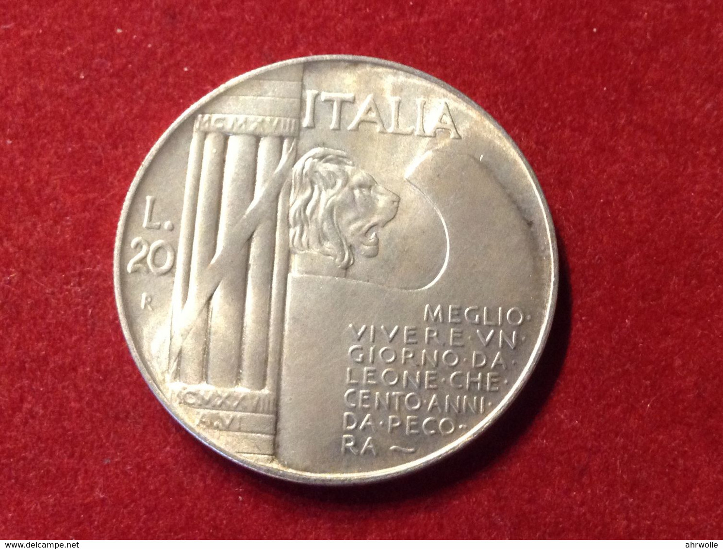 Münze Italien Fantasieprägung 20 Lire Medaille Mussolini 1943 - 20 Liras