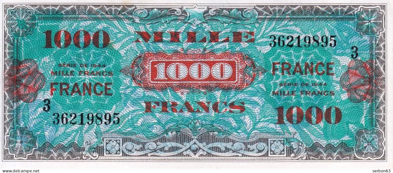 BILLET DU TRÉSOR 1000 FRANCS VERSO FRANCE TYPE 1945 RÉPUBLIQUE FRANÇAISE N° 36219895 SÉRIE 3 NEUF - 1945 Verso Francés