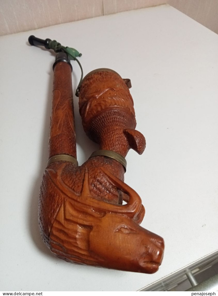 Ancienne Pipe En Bois Sculptée Du XIXème Hauteur 29 Cm - Holz