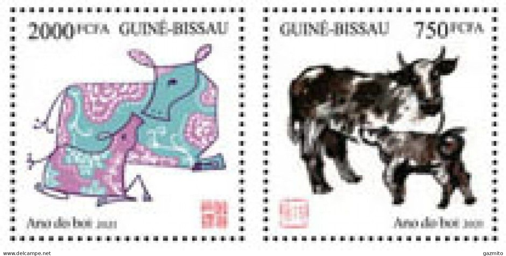 Guinea Bussau 2020, Year Of The Ox, 2val - Koeien