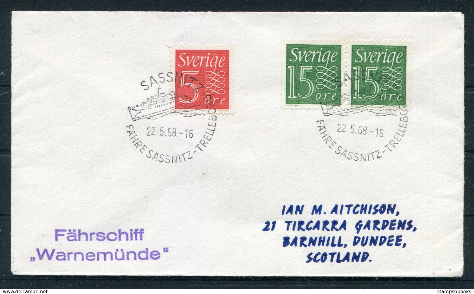 1968 Sweden Germany Sassnitz - Trelleborg "Warnemunde" Ship Cover - Covers & Documents