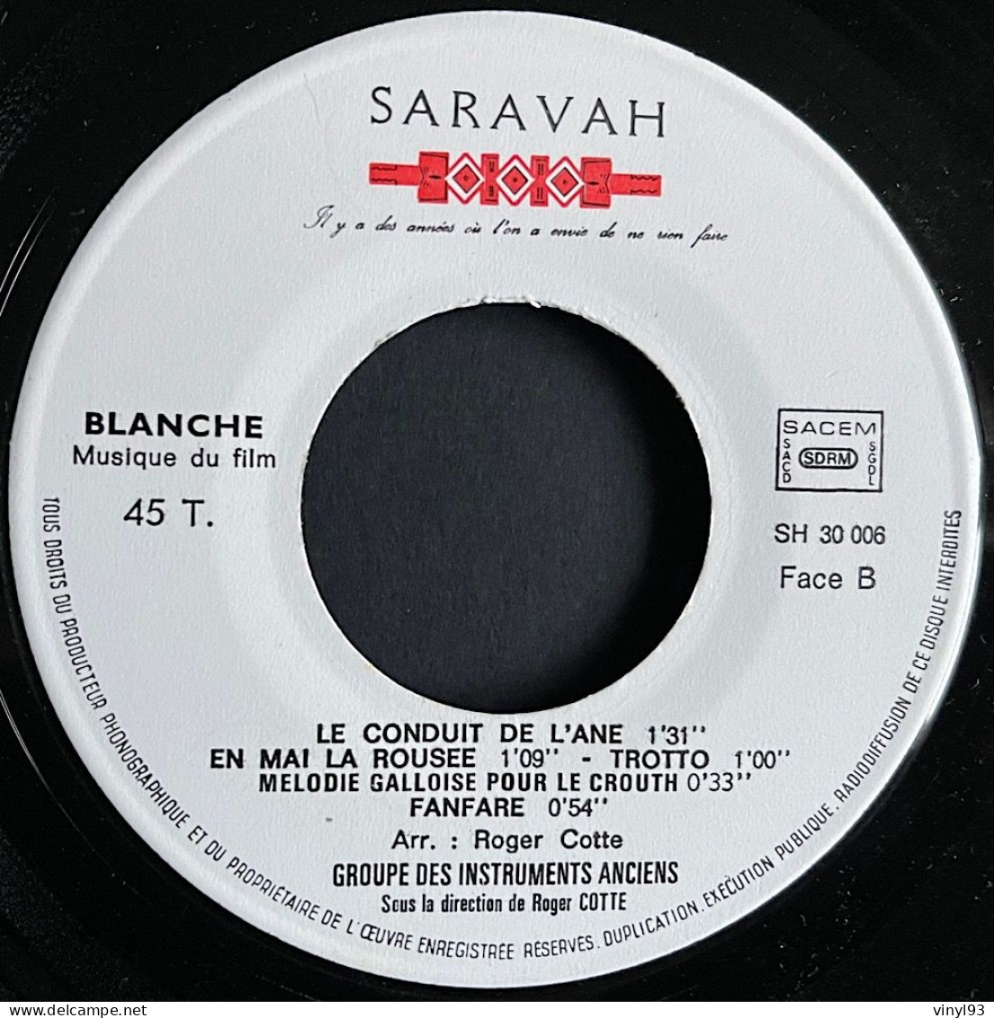 1971 - EP 45T B.O Du Film De W. Borowczyk - "Blanche"- Avec Michel Simon Georges Wilson...Disque Saravah - Musique De Films