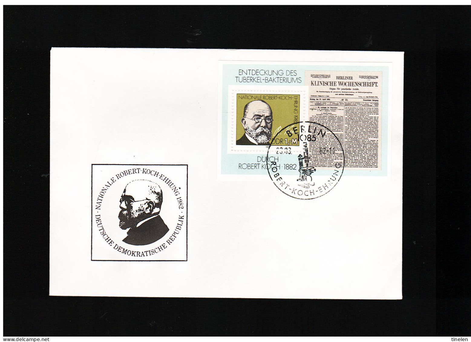 DDR - 23 3 1982 FDC FOGLIETTO ROBERT KOCH NEL 100° ANNIVERSARIO DELLA SCOPERTA DEL BATTERIO TUBERCOLOSI - 1981-1990