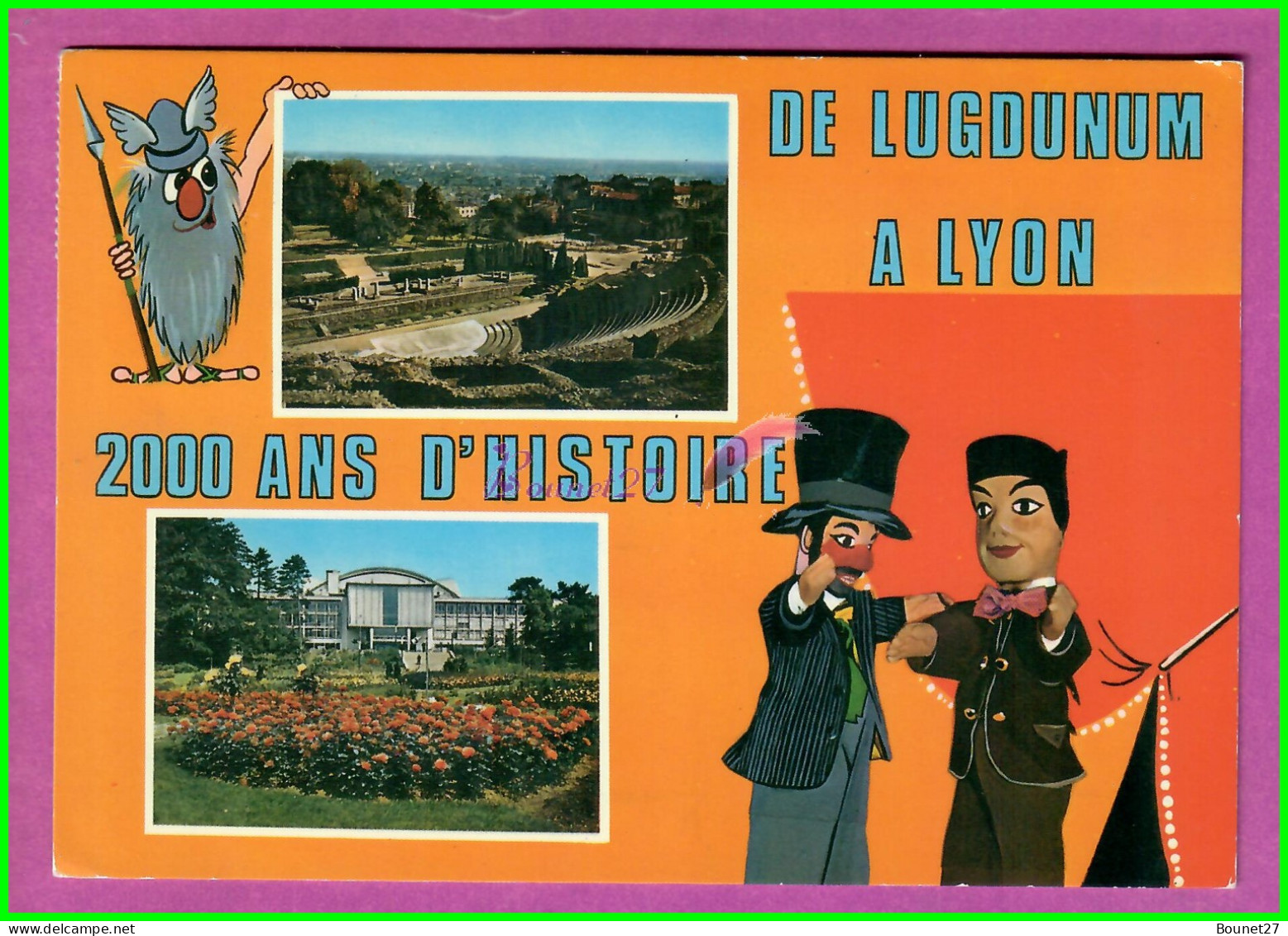 CPM LYON 69 - Multi Vue 2000 Ans D'Histoire De Lugdunum Gaulois Poilu Humour Guignol Gnafron Theatre Voyagé 1975 - Lyon 8