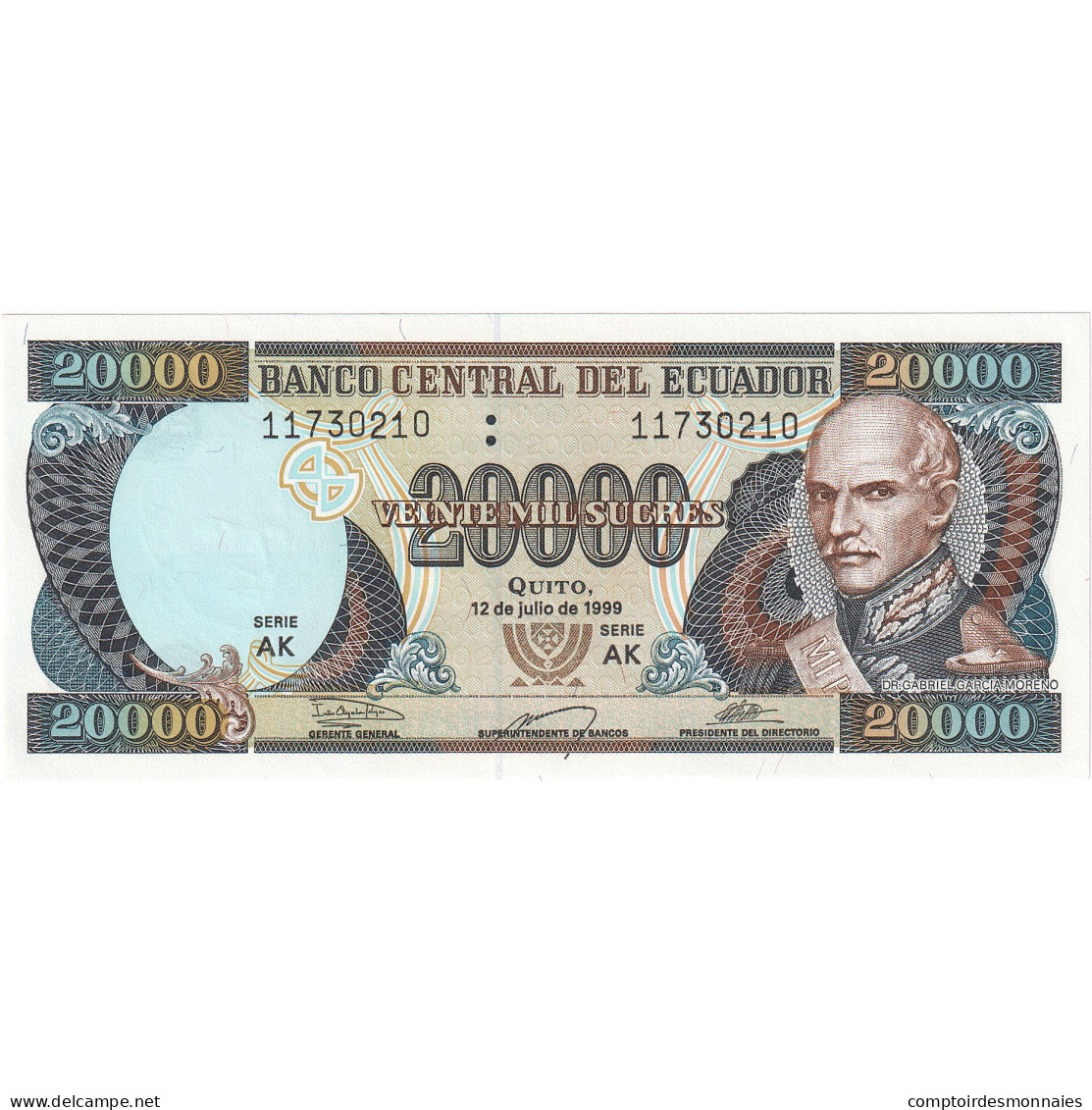 Équateur, 20,000 Sucres, 1999, 1999-07-12, KM:129c, NEUF - Equateur