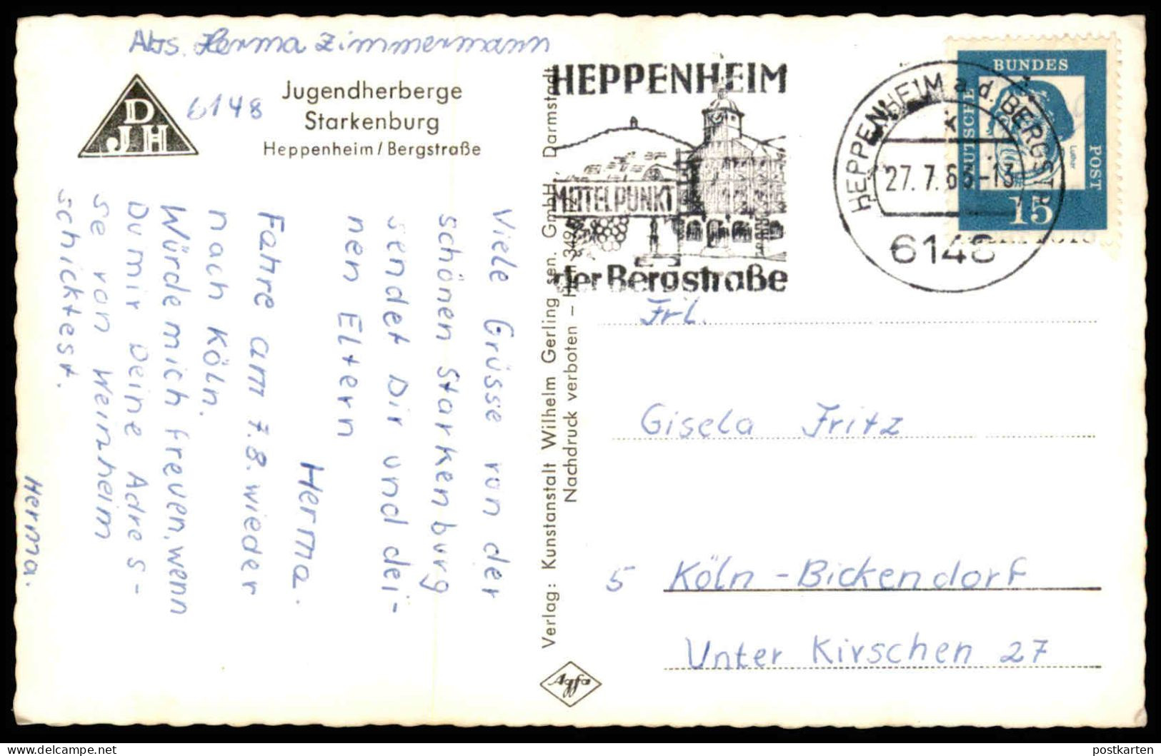 ÄLTERE POSTKARTE HEPPENHEIM BERGSTRASSE JUGENDHERBERGE STARKENBURG Brunnen Ansichtskarte AK Cpa Postcard - Heppenheim