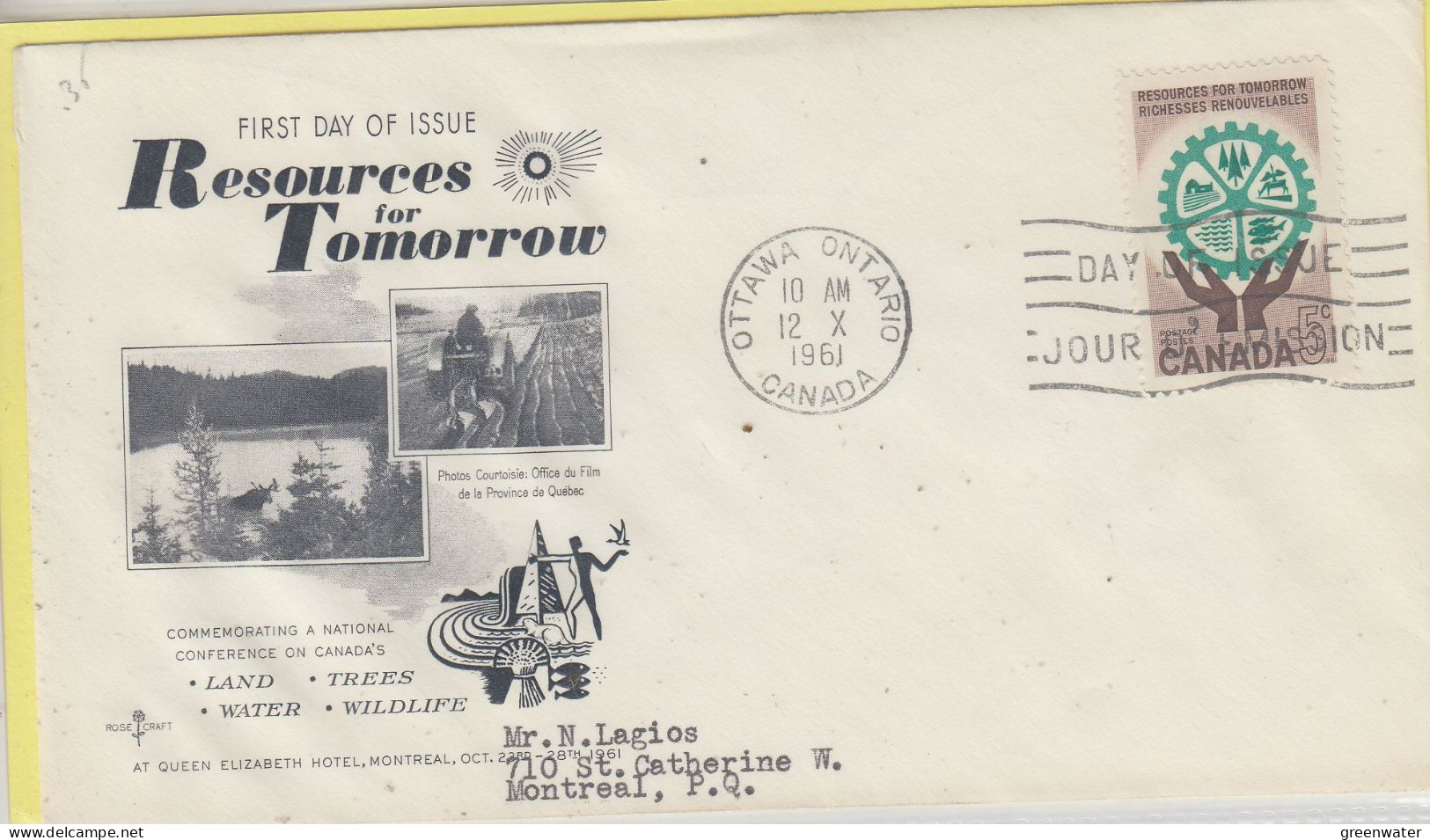 Canada 1961 Resources For Tomorrow 1v FDC (CN176E) - 1961-1970